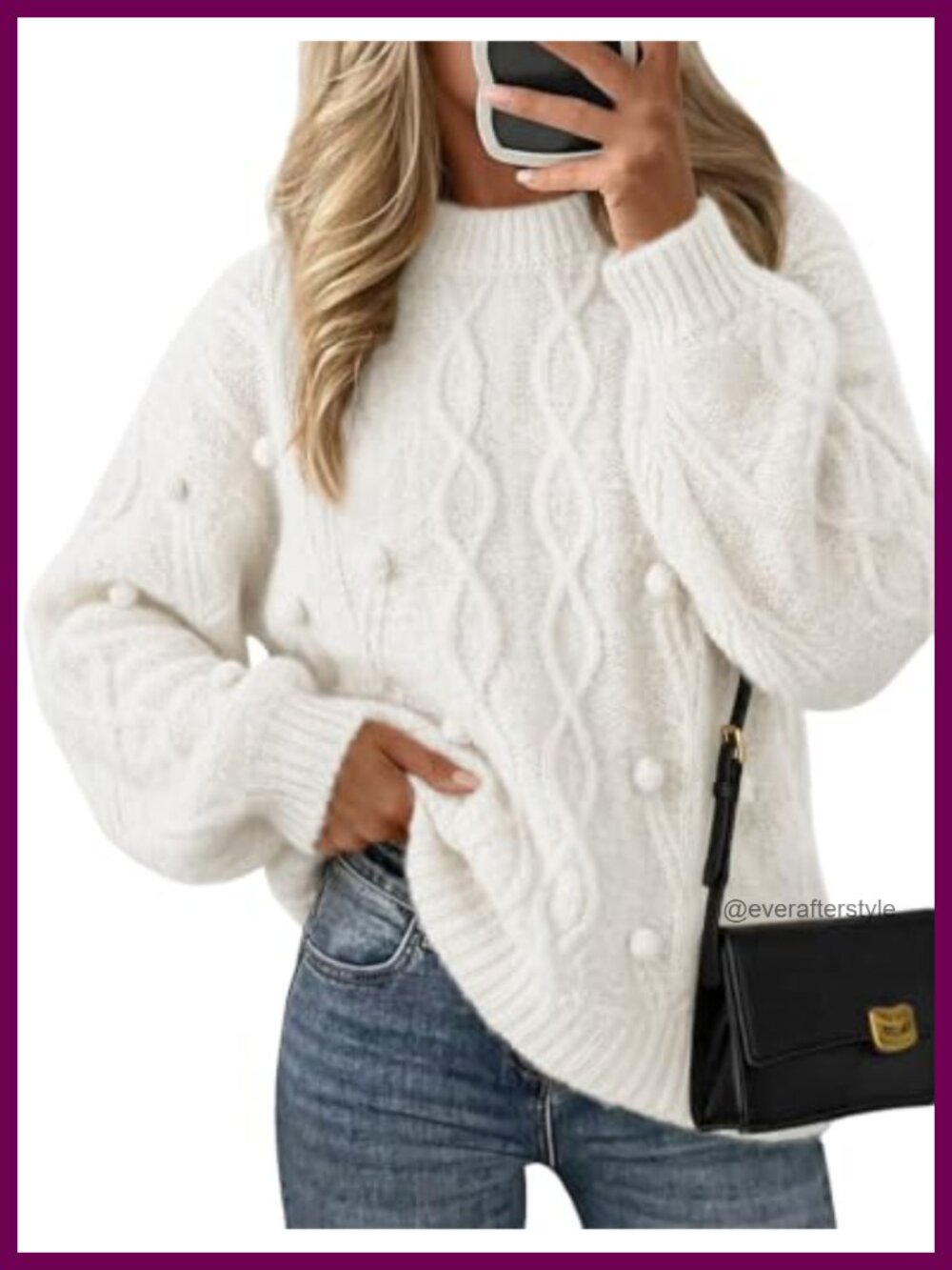 Cable Knit Crewneck Pullover Sweater for Women Loose Fit